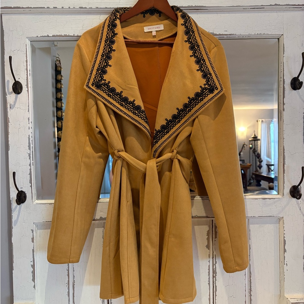 Zara Mustard Trench Coat with Black Detailing